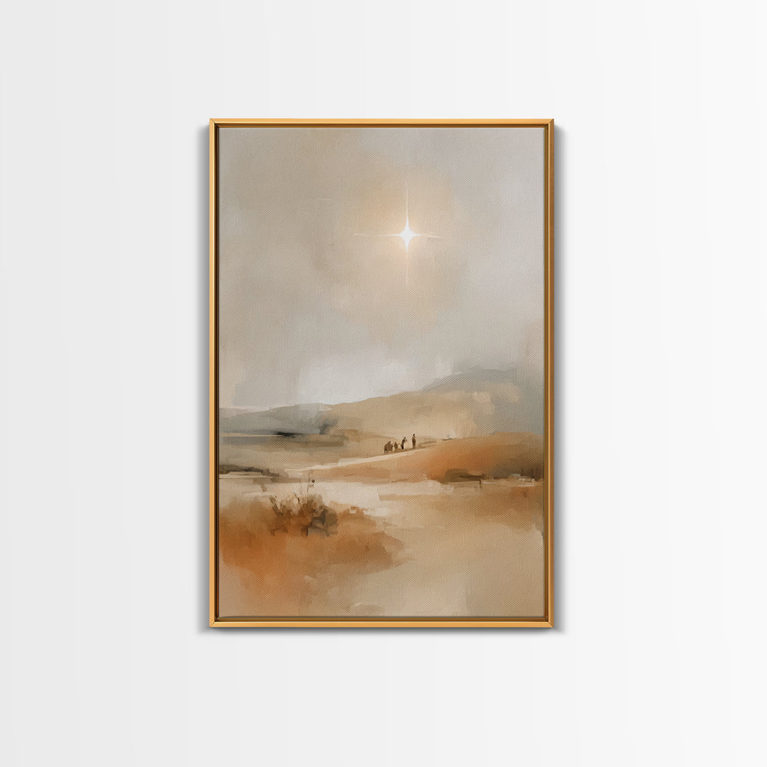 Desert Light Journey – Framed Canvas Print – Christian Art – Christmas Canvas Wall Art – Christian Painting – Jesus Christmas Art