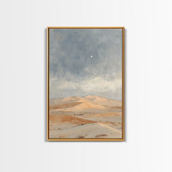Kings In The Dunes – Framed Canvas Print – Christian Art Canvas – Christmas Art Framed – Jesus Painting – Christian Christmas Art