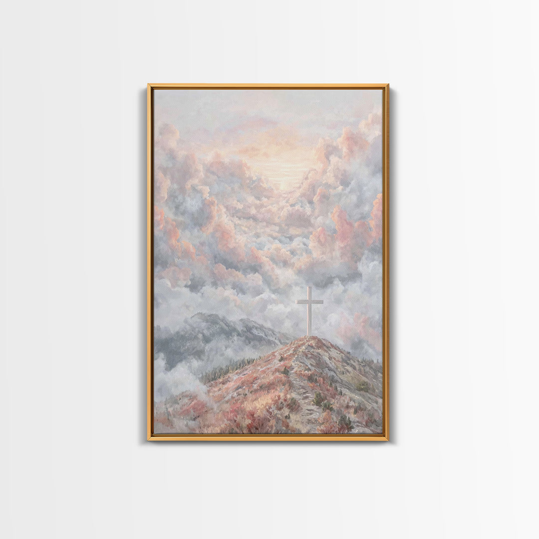 Heavenly Cross Peak – Framed Canvas Print – Christian Wall Art – Christian Art Print – Modern Christian Art – Christmas Art Prints – Christ