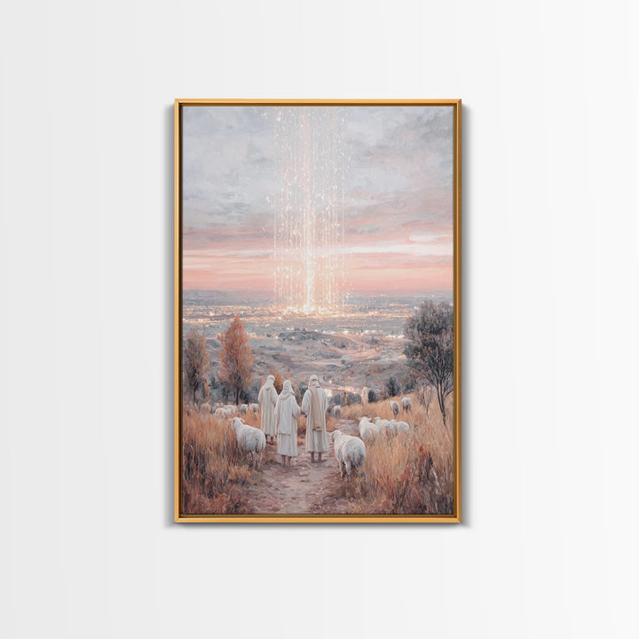 Starry Shepherds – Framed Canvas Print – Christian Christmas Art – Christian Wall Art – Vintage Christmas Art – Christmas Canvas Wall Art –