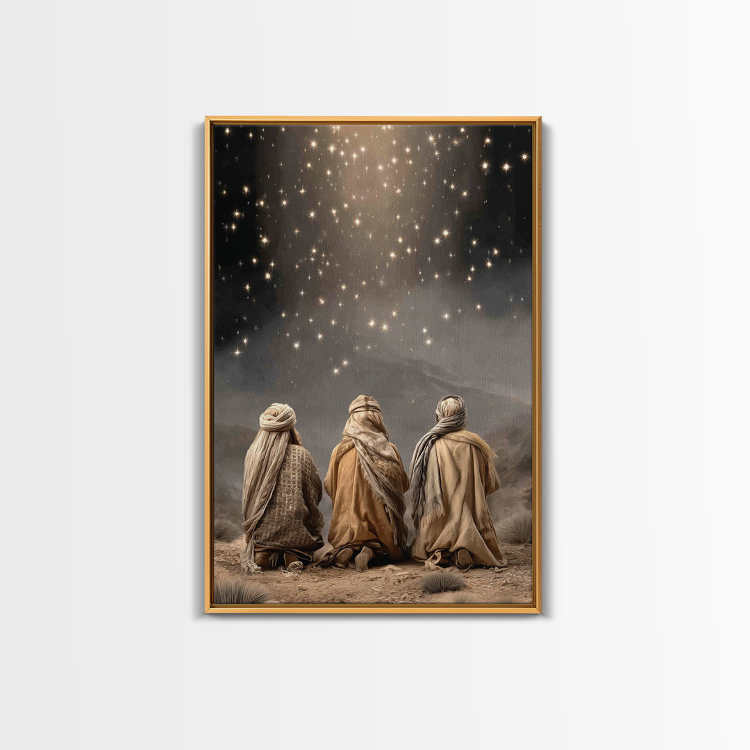 Guiding Star Night – Framed Canvas Print – Christian Christmas Art – Christian Wall Art – Christmas Art Framed – Retro Christmas Art – Chri