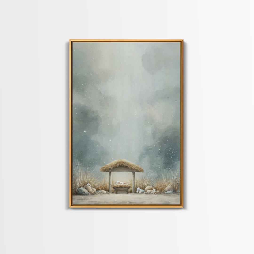 Heavenly Manger Light – Framed Canvas Print – Christian Wall Art – Christian Art Canvas – Christmas Art – Christian Decor – Jesus Art