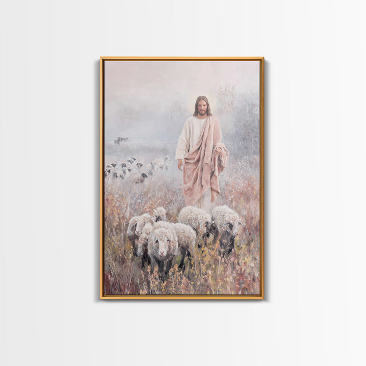 Morning Shepherd Path, Framed Canvas Print, Christian Art Canvas, Christian Wall Art, Christian Painting, Pastoral Scenery, Christian Decor