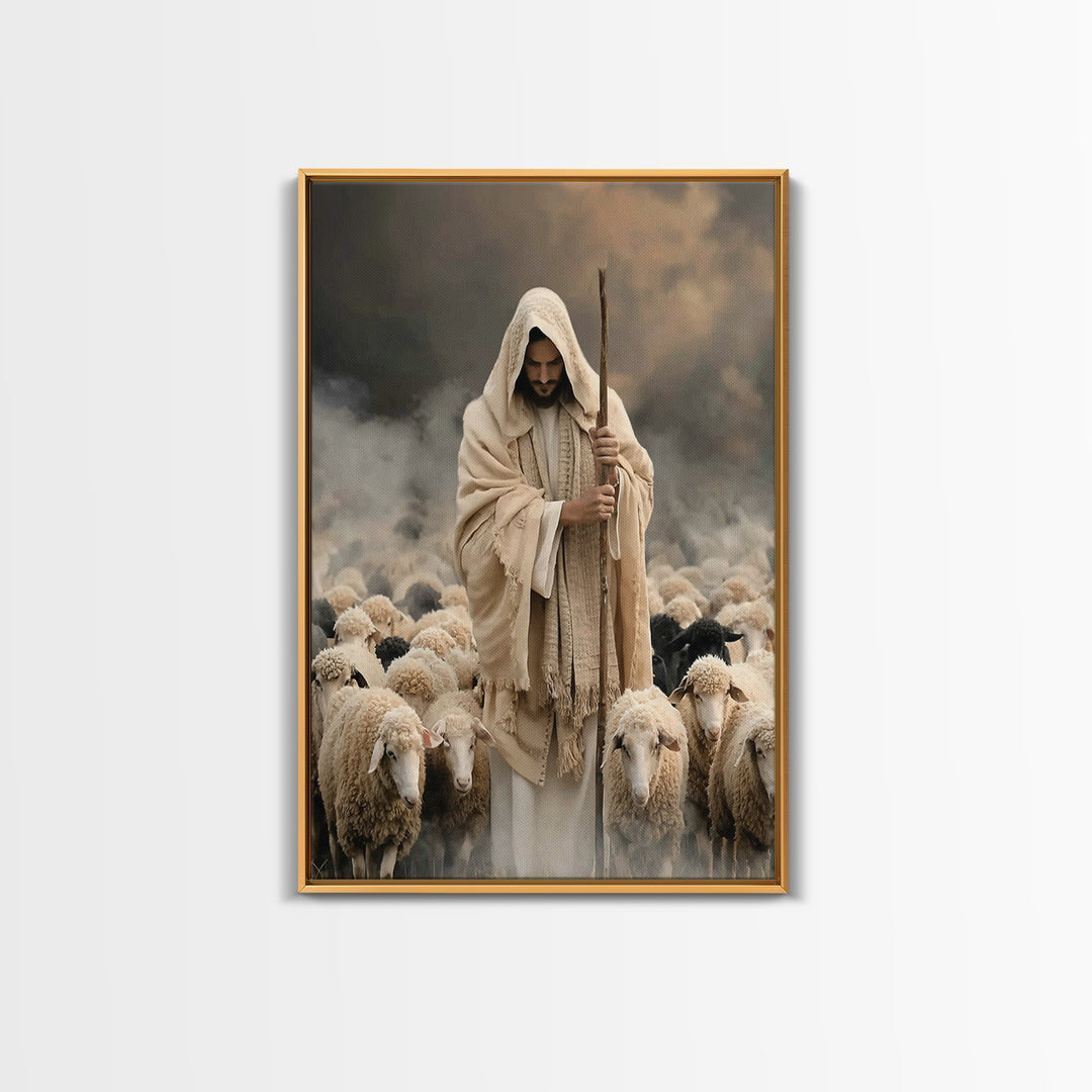 Eternal Shepherd Peace – Framed Canvas Print – Christian Art Canvas – Christian Wall Art – Jesus Painting – Christian Decorations – Christi
