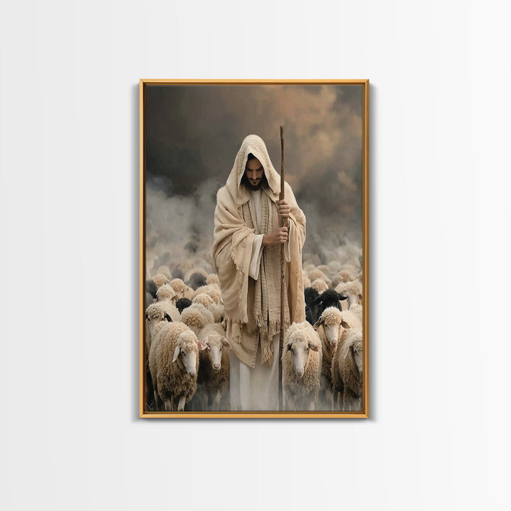 Eternal Shepherd Peace – Framed Canvas Print – Christian Art Canvas – Christian Wall Art – Jesus Painting – Christian Decorations – Christi