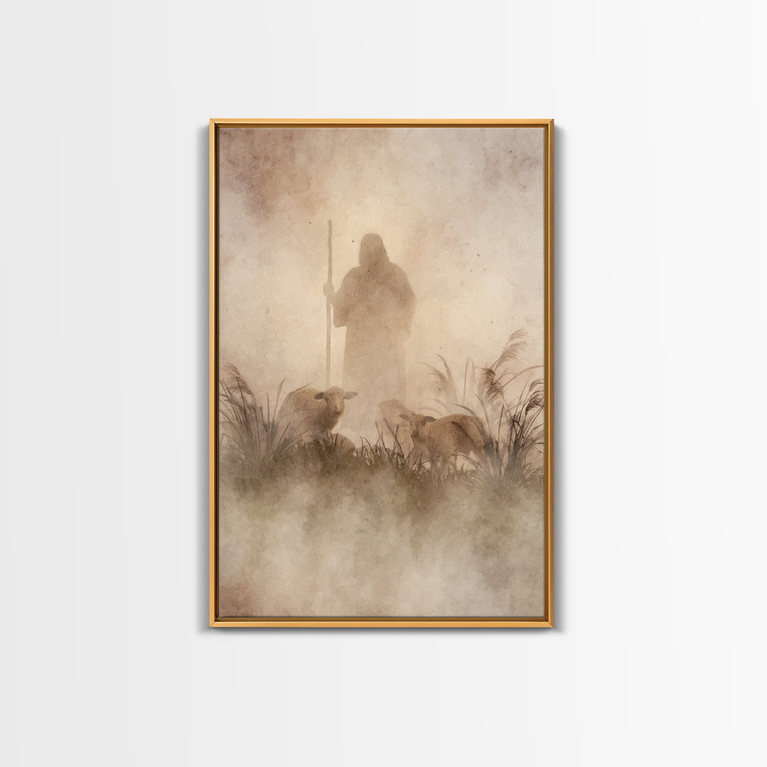 Guardian In The Mist | Framed Canvas Print | Christian Art Canvas | Jesus Painting | Moody Christian Art | Christian Wall Art | Subtle Chri