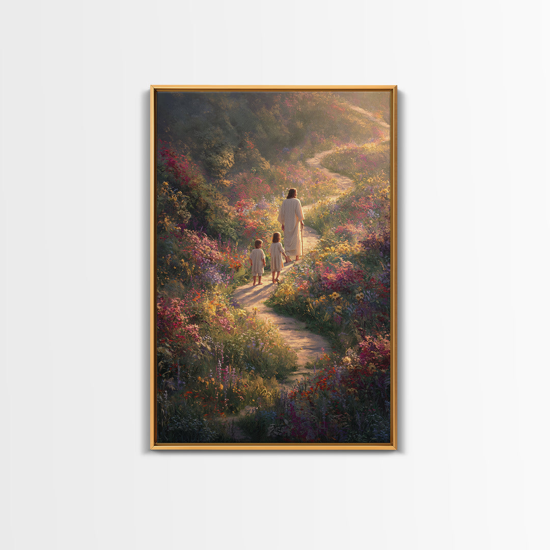 Eternal Bloom Path, Framed Canvas Print, Christian Wall Art, Jesus Painting, Christian Art Canvas, Christian Christmas Art, Christian Decor