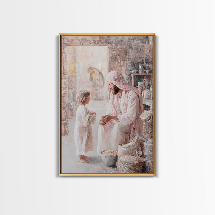 Gentle Provision – Framed Canvas Print – Christian Wall Art – Jesus Painting – Christian Art Canvas – Rustic Christian Art – Christian Deco
