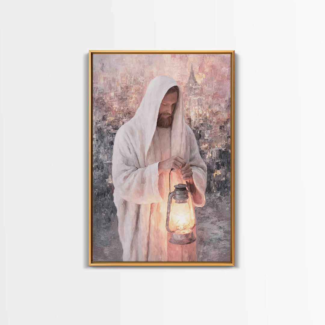 City Of Light – Framed Canvas Print – Christian Wall Art – Jesus Painting – Christian Art Canvas – Modern Christian Art – Christian Gift Id