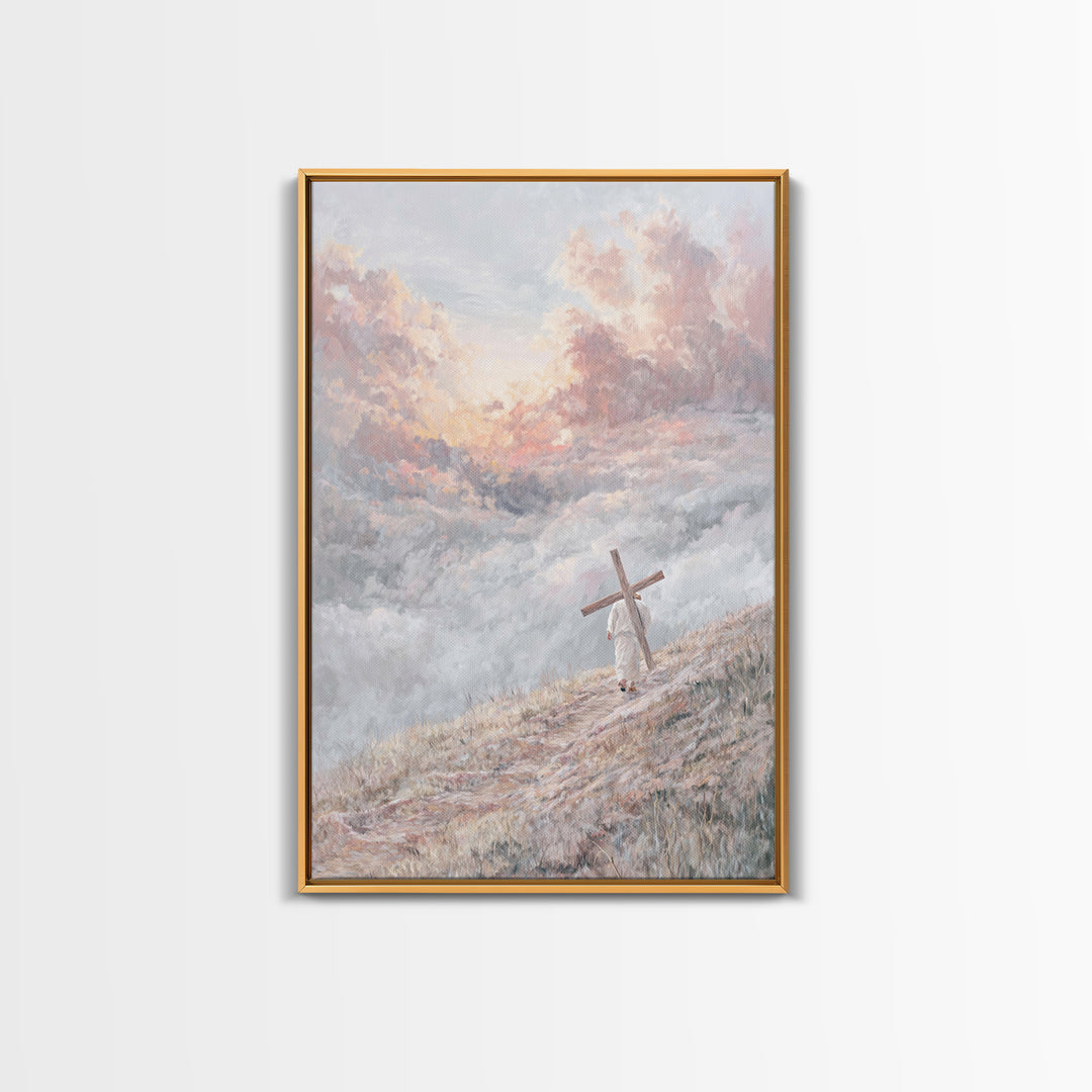 Ascent Of Faith | Framed Canvas Print | Christian Christmas Art | Jesus Painting Canvas | Christian Art Work | Moody Christian Art | Christ