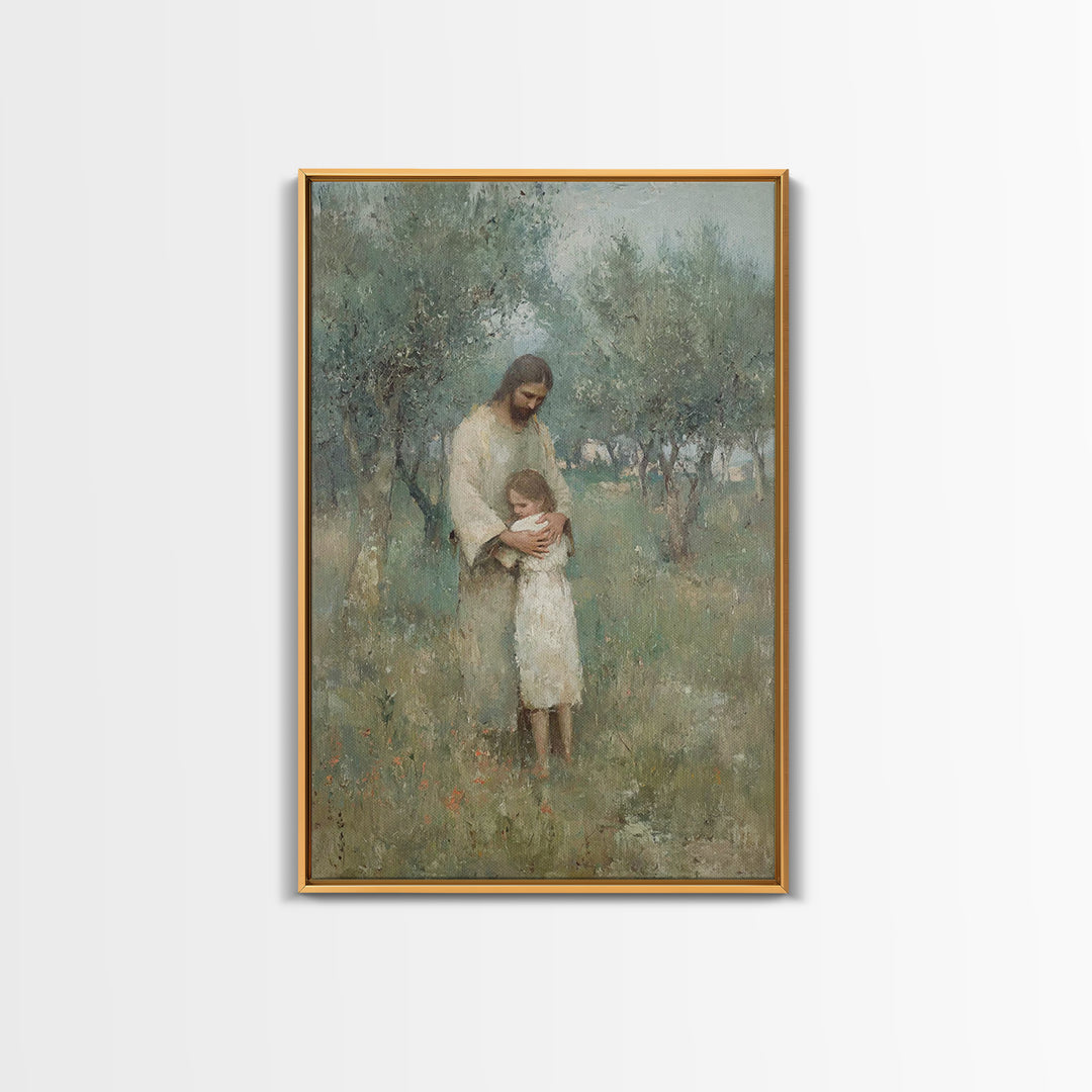 The Loving Shelter | Framed Canvas Print | Jesus Painting | Christian Wall Art | Christian Art Print | Modern Christian Art | Christian Gif