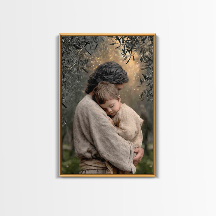 Quiet Orchard Peace | Framed Canvas Print | Christian Art Painting | Jesus Wall Art | Subtle Christian Art | Christian Decor | Large Christ