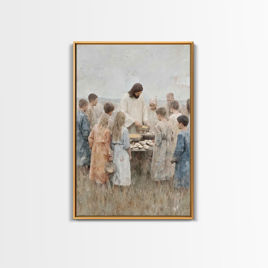 Gathered Blessings, Framed Canvas Print, Christian Art Canvas, Jesus Painting, Christian Wall Art, Subtle Christian Art, Christian Gift