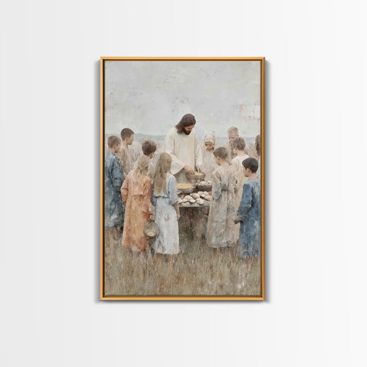 Gathered Blessings, Framed Canvas Print, Christian Art Canvas, Jesus Painting, Christian Wall Art, Subtle Christian Art, Christian Gift