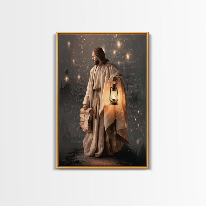 Guiding Through Night – Framed Canvas Print – Christian Wall Art – Christian Gift Ideas – Christian Art Print – Jesus Painting – Christian