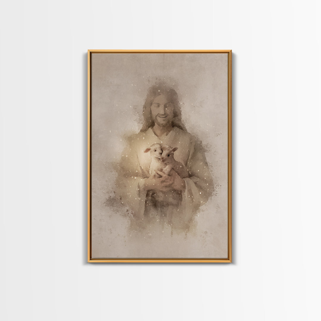 Gentle Shepherd Love – Framed Canvas Print – Jesus Painting – Christian Wall Art – Christian Decor – Christian Gift Ideas – Christian Art P