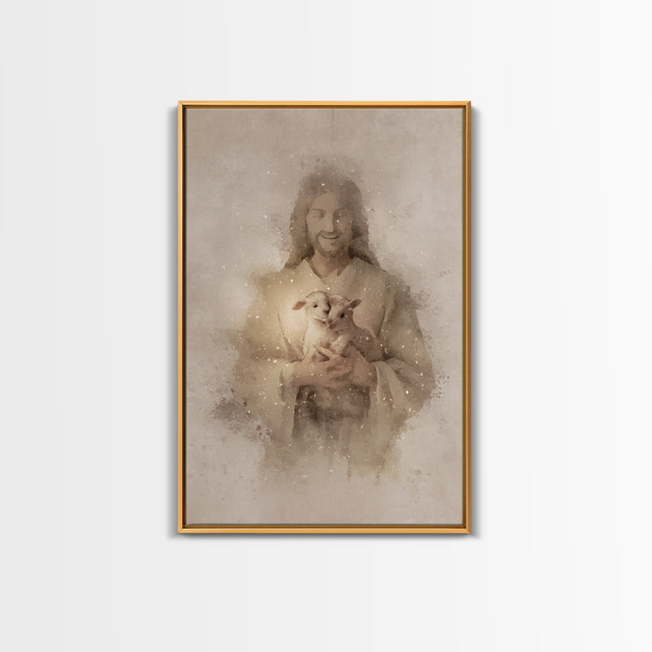 Gentle Shepherd Love – Framed Canvas Print – Jesus Painting – Christian Wall Art – Christian Decor – Christian Gift Ideas – Christian Art P