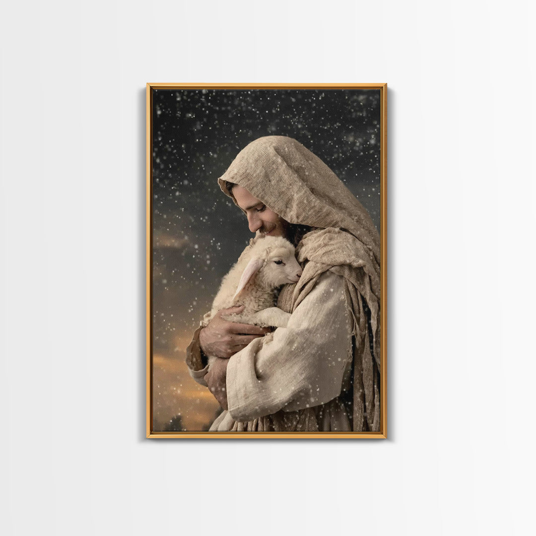 Shepherd’s Embrace – Framed Canvas Print – Jesus Painting – Christian Wall Art – Christian Art Canvas – Christian Art Print – Christian Gif