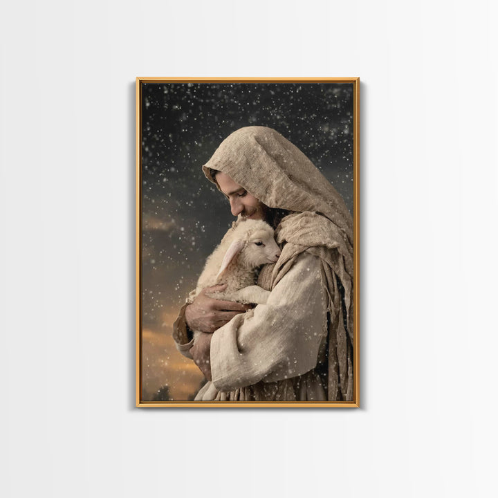 Shepherd’s Embrace – Framed Canvas Print – Jesus Painting – Christian Wall Art – Christian Art Canvas – Christian Art Print – Christian Gif
