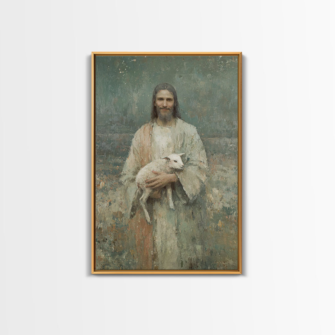 Gentle Pasture Hope – Framed Canvas Print – Christian Decor – Christian Art Print – Christian Wall Art – Jesus Painting – Christian Art Can