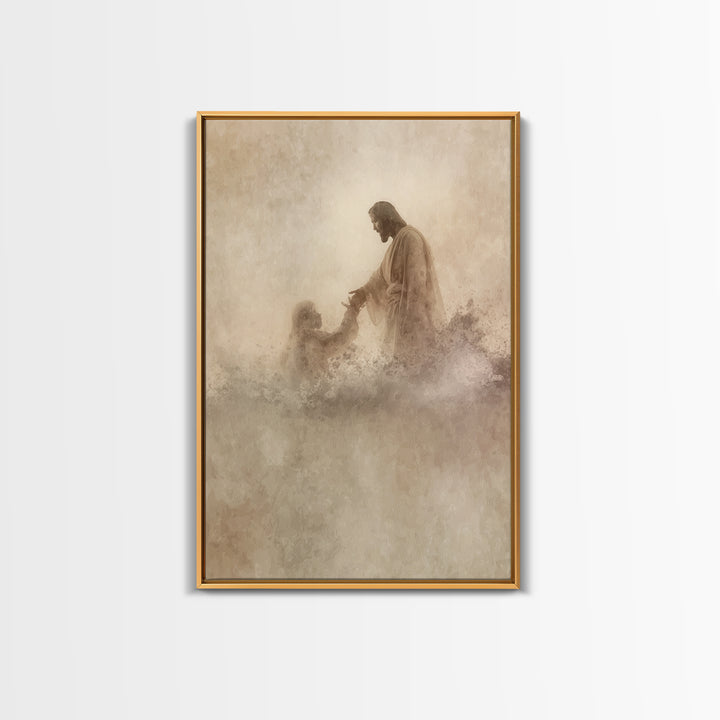 Saving Hand – Framed Canvas Print – Christian Wall Art – Jesus Painting – Christian Art Canvas – Christian Art Print – Christian Decoration