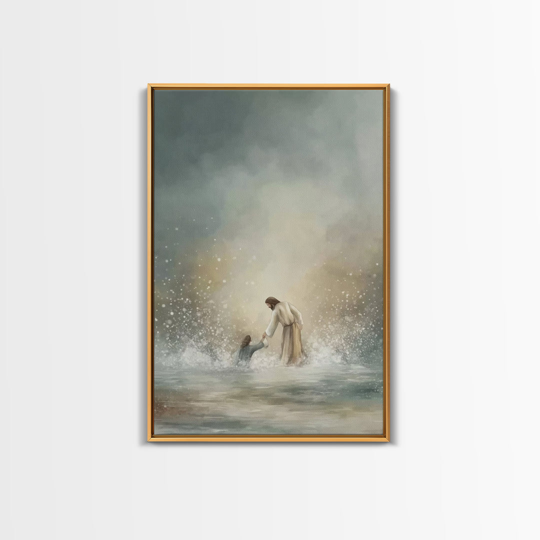 Rescued by Grace – Framed Canvas Print – Jesus Painting – Christian Art Canvas – Christian Wall Art – Christian Gift Ideas – Christian Art