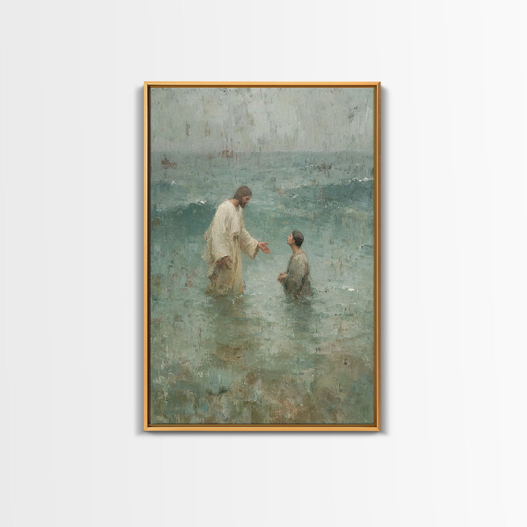 Waves Of Faith | Framed Canvas Print | Jesus Canvas Art | Christian Wall Art | Large Jesus Painting | Christian Art Print | Christian Decor