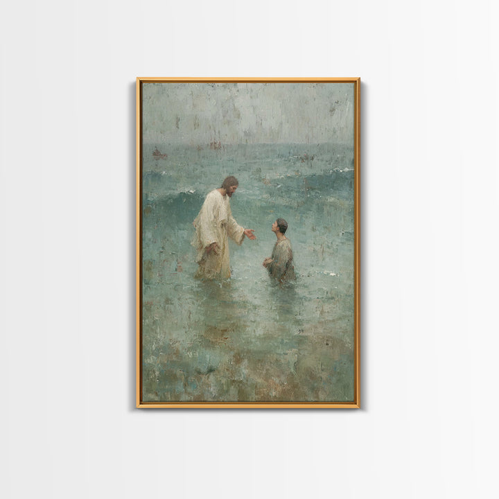 Waves Of Faith | Framed Canvas Print | Jesus Canvas Art | Christian Wall Art | Large Jesus Painting | Christian Art Print | Christian Decor