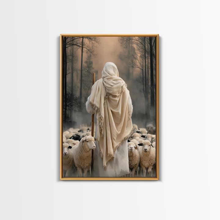 Guardian Of The Flock – Framed Canvas Print – Jesus Painting – Christian Wall Art – Large Jesus Painting – Christian Art Canvas – Christian