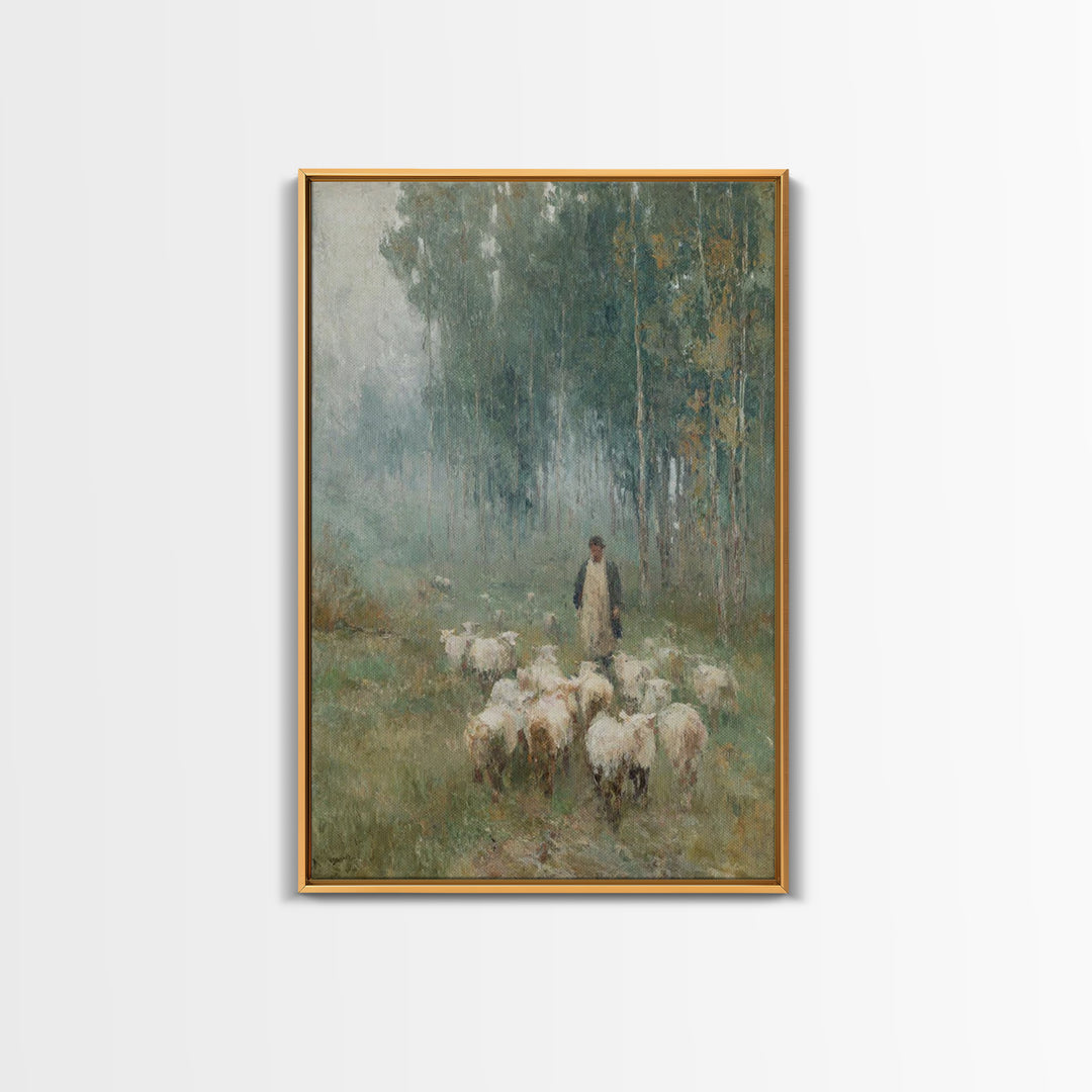 Peaceful Field Journey | Framed Canvas Print | Christian Art Canvas | Christian Painting | Subtle Christian Art | Pastoral Scenery | Christ