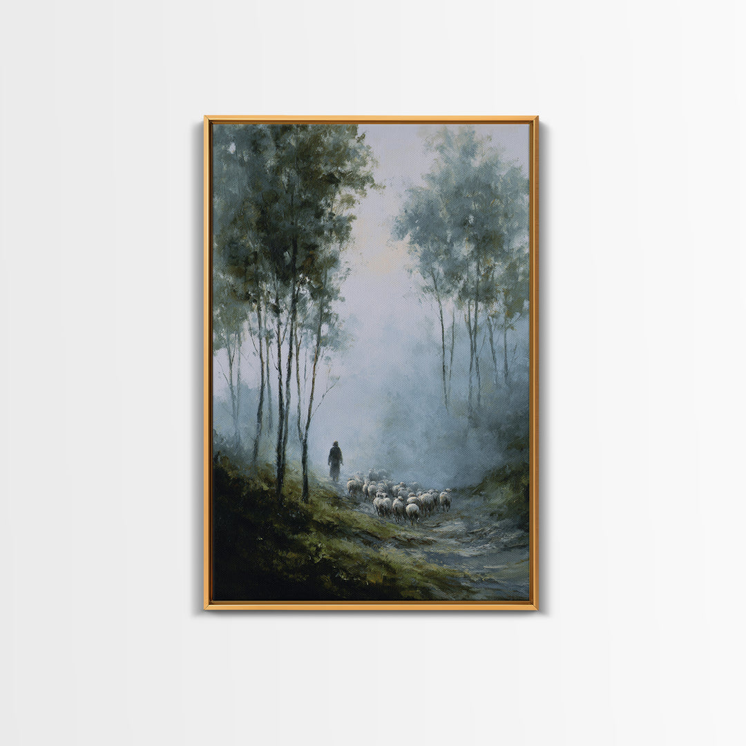 Silent Flock Journey – Framed Canvas Print – Christian Art Canvas – Christian Wall Art – Moody Christian Art – Jesus Painting – Christmas A