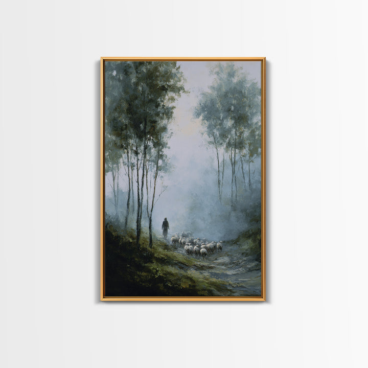 Silent Flock Journey – Framed Canvas Print – Christian Art Canvas – Christian Wall Art – Moody Christian Art – Jesus Painting – Christmas A