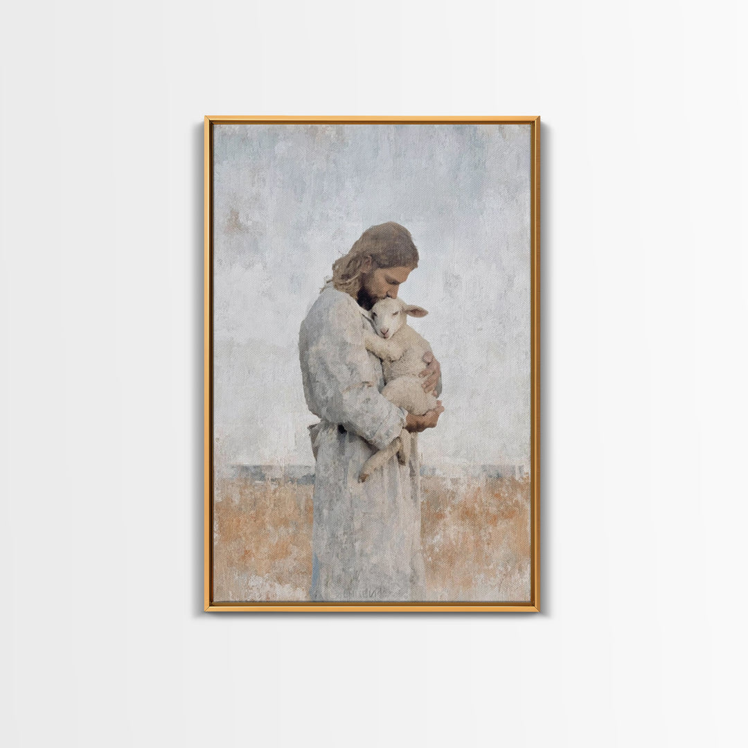 Heavenly Lamb Embrace – Framed Canvas Print – Christian Art Canvas – Jesus Painting – Christian Wall Art – Large Christian Art – Christian