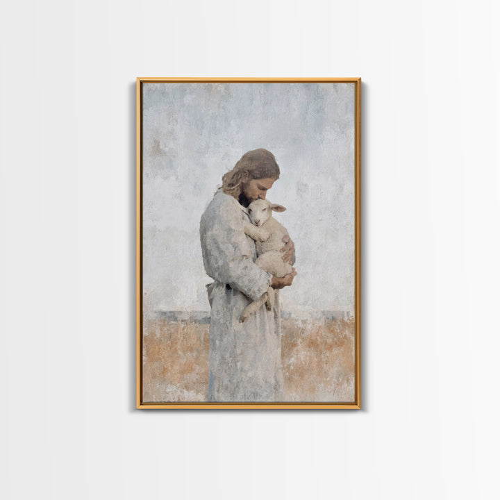 Heavenly Lamb Embrace – Framed Canvas Print – Christian Art Canvas – Jesus Painting – Christian Wall Art – Large Christian Art – Christian