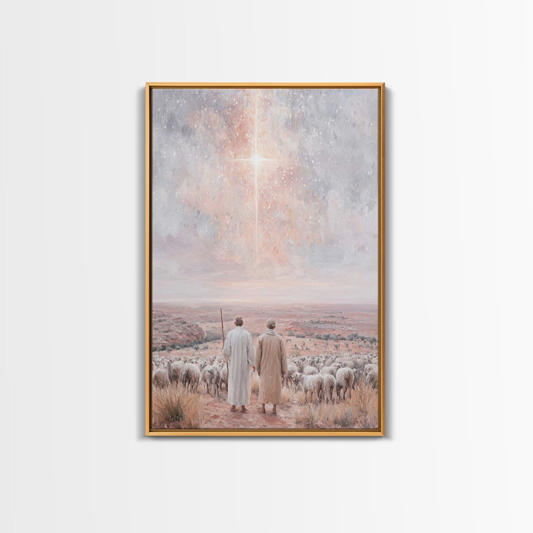 Radiant Sky Promise, Framed Canvas Print, Christian Wall Art, Christian Christmas Art, Christmas Art Prints, Christian Art Canvas