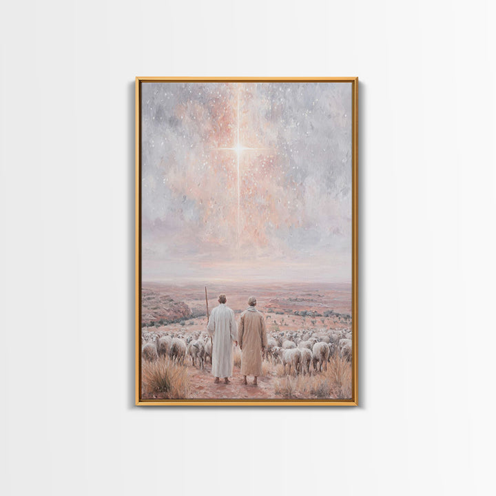 Radiant Sky Promise, Framed Canvas Print, Christian Wall Art, Christian Christmas Art, Christmas Art Prints, Christian Art Canvas