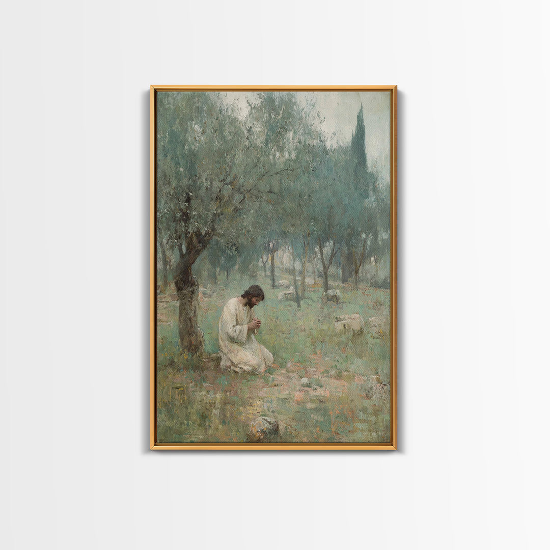 Garden Of Prayer, Framed Canvas Print, Christian Wall Art, Christian Art Canvas, Jesus Painting, Subtle Christian Art, Christian Gift