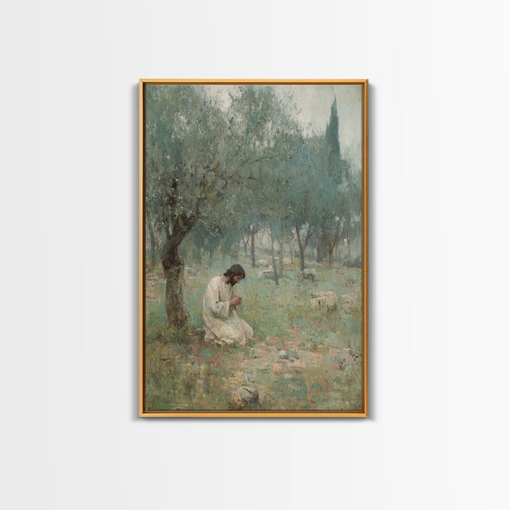 Garden Of Prayer, Framed Canvas Print, Christian Wall Art, Christian Art Canvas, Jesus Painting, Subtle Christian Art, Christian Gift