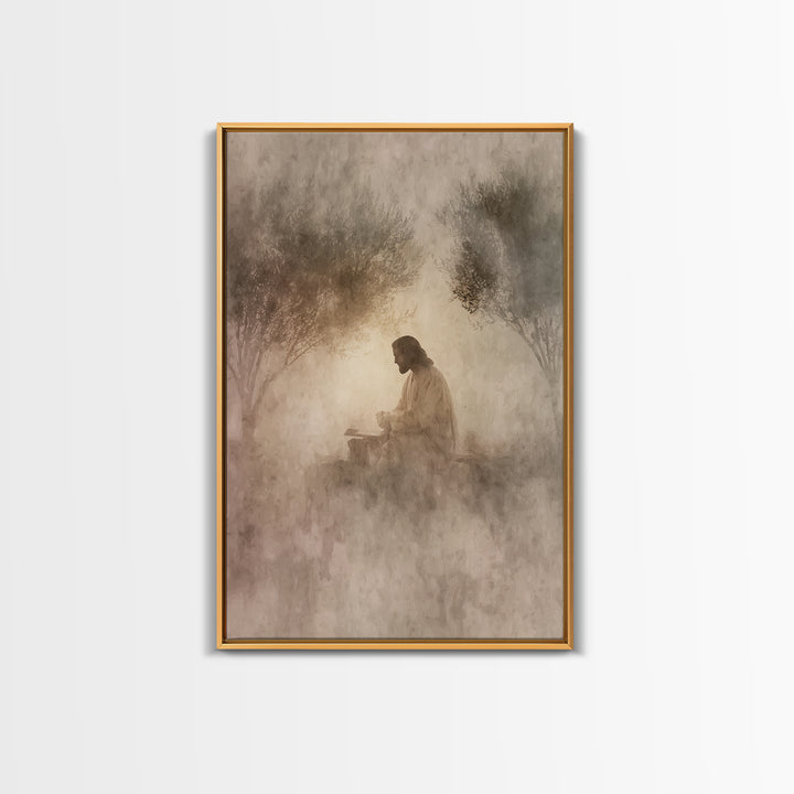 Quiet Olive Dawn, Framed Canvas Print, Christian Art Canvas, Modern Christian Art, Jesus Painting, Christian Wall Art, Christian Gift Ideas