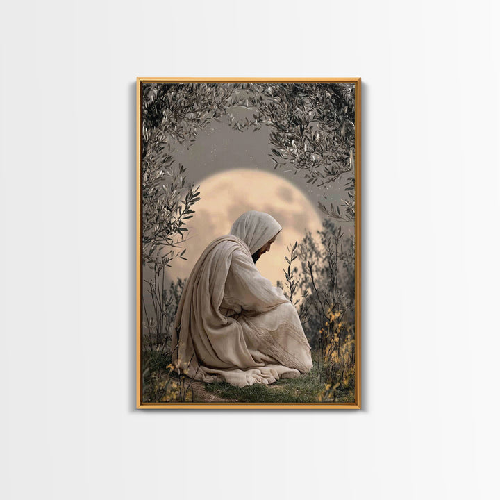 Moonlit Devotion, Framed Canvas Print, Christian Wall Art, Jesus Painting, Moody Christian Art, Christian Art Canvas, Christian Decoration