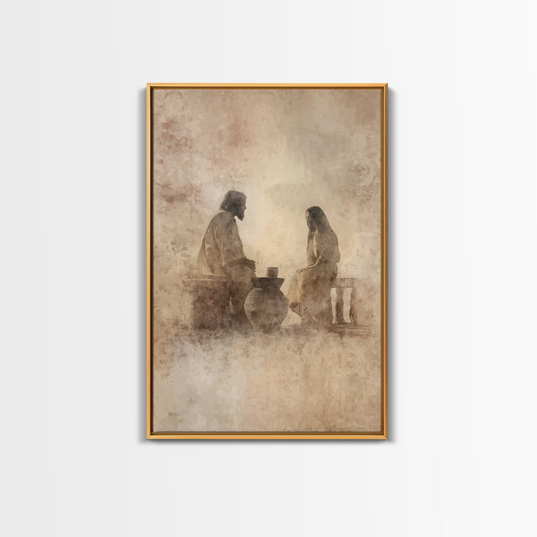 Quiet Well Meeting – Framed Canvas Print – Christian Wall Art – Christian Art Canvas – Jesus Painting – Modern Christian Art – Christian Gi