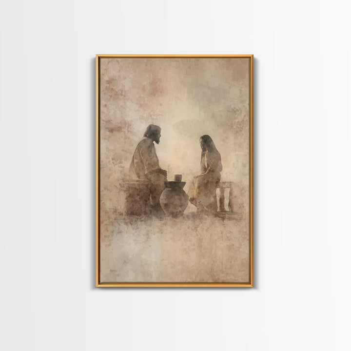Quiet Well Meeting – Framed Canvas Print – Christian Wall Art – Christian Art Canvas – Jesus Painting – Modern Christian Art – Christian Gi