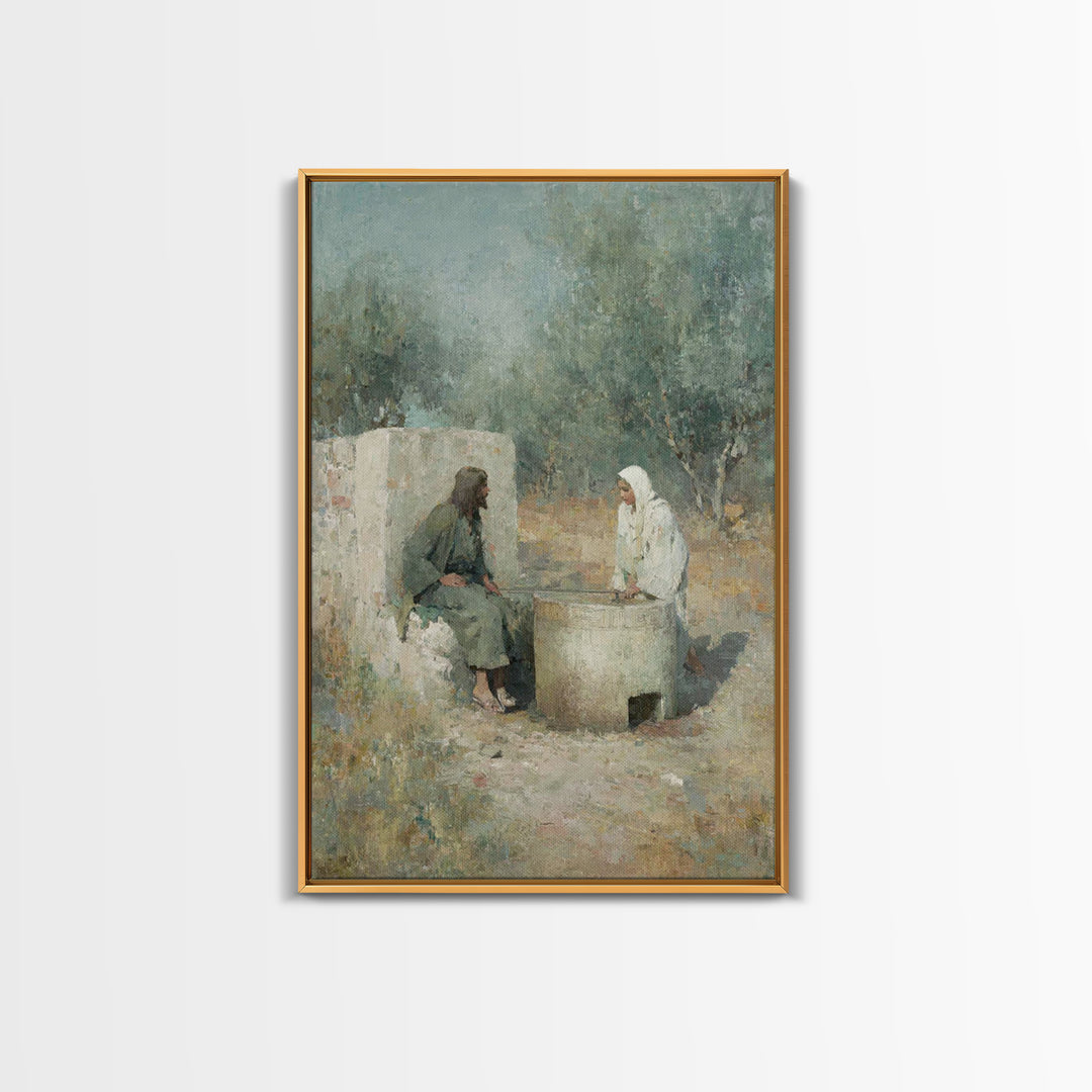 Teaching By The Well – Framed Canvas Print – Jesus Painting – Christian Wall Art – Christian Art – Christian Gift Ideas – Christian Art Can
