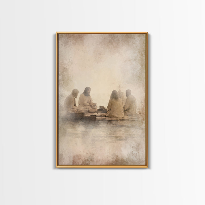 Evening Meal Peace – Framed Canvas Print – Christian Art Canvas – Christian Wall Art – Jesus Painting – Christian Decor – Moody Christian A