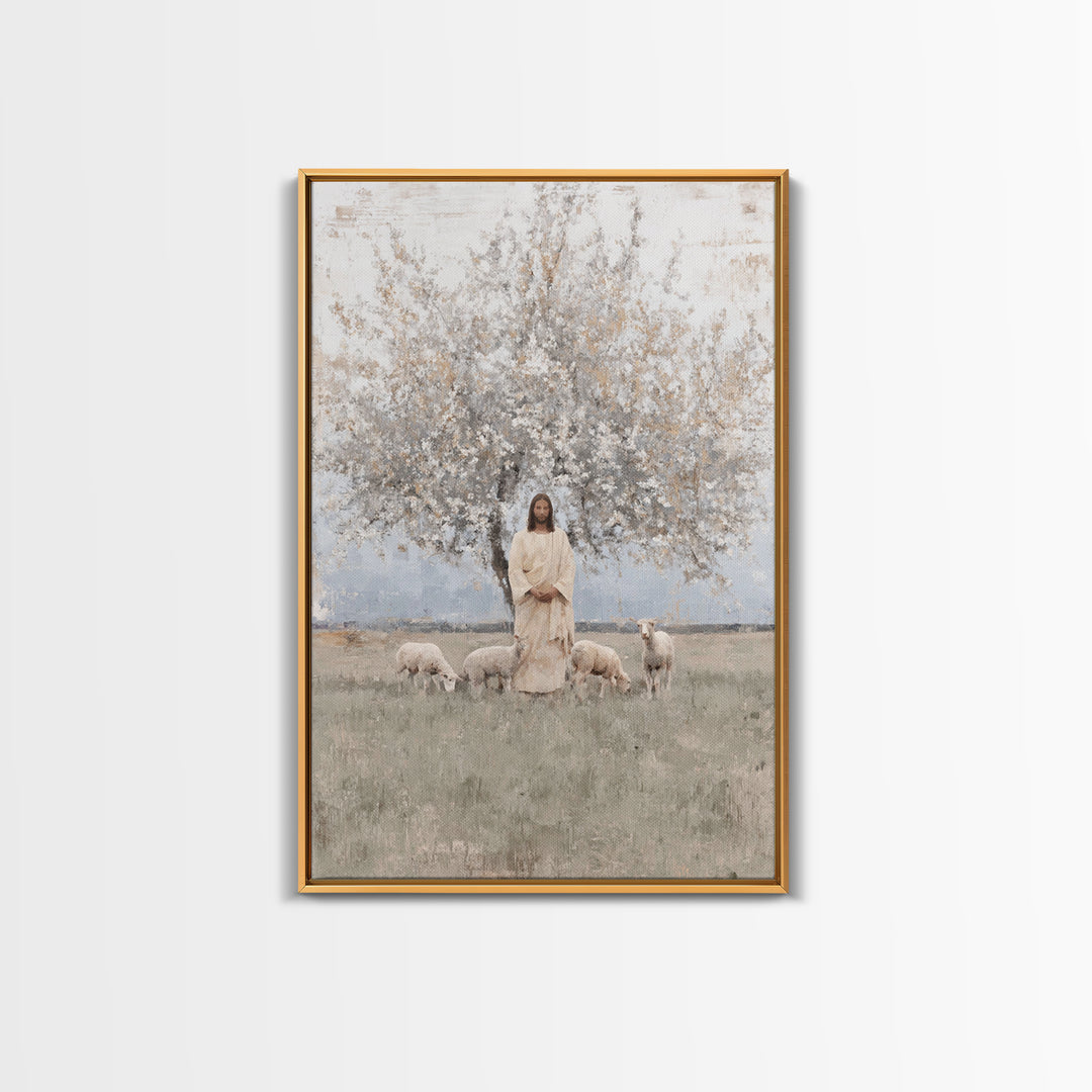 Shepherd Of Peace | Framed Canvas Print | Christian Art Canvas | Christian Wall Art | Jesus Painting | Minimalist Christian Art | Christian