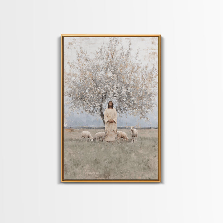 Shepherd Of Peace | Framed Canvas Print | Christian Art Canvas | Christian Wall Art | Jesus Painting | Minimalist Christian Art | Christian