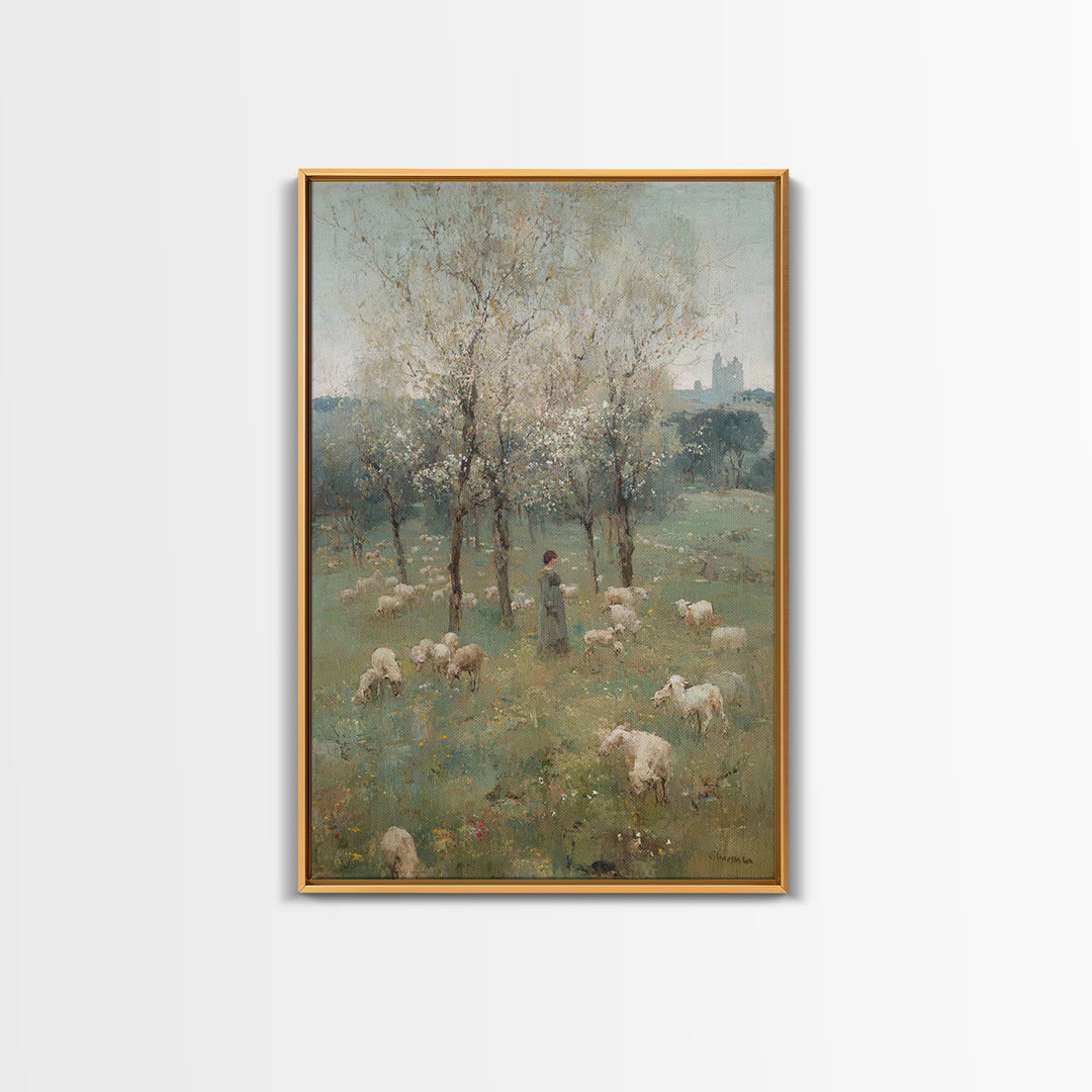 Spring Pasture Calm – Framed Canvas Print – Christian Art Canvas – Christian Wall Art – Christian Painting – Subtle Christian Art – Christi