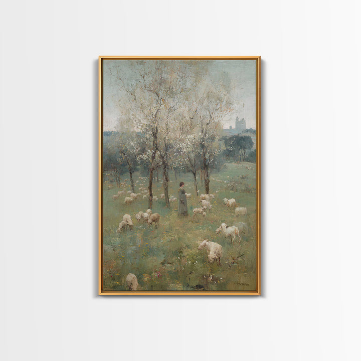 Spring Pasture Calm – Framed Canvas Print – Christian Art Canvas – Christian Wall Art – Christian Painting – Subtle Christian Art – Christi