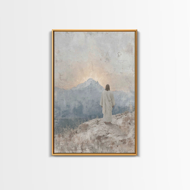 Mountain Dawn Hope | Framed Canvas Print | Christian Wall Art | Christian Art Canvas | Jesus Painting | Subtle Christian Art | Christian De