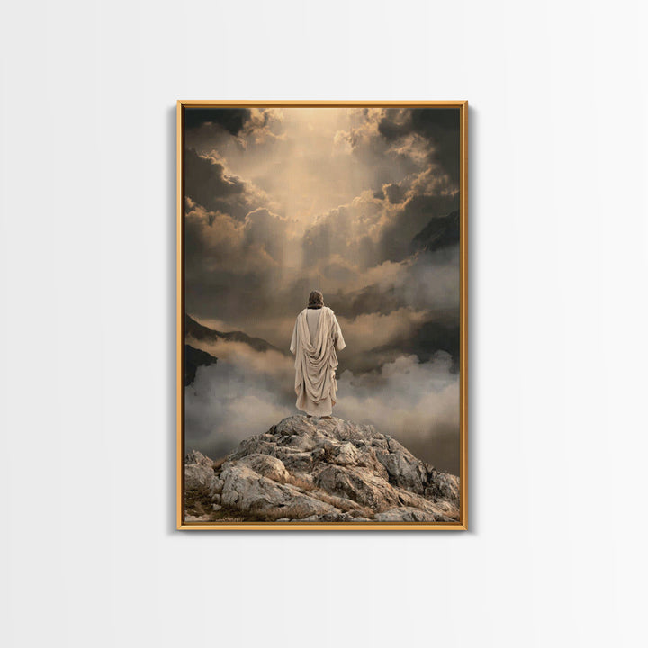Summit Light Prayer, Framed Canvas Print, Christian Art Canvas, Christian Wall Art, Jesus Painting, Moody Christian Art, Christian Decor, C